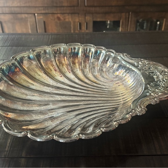 Silver Sea Shell Patina Large Decorative Tray Bowl Dish Vintage Art Decor Home - Picture 10 of 10